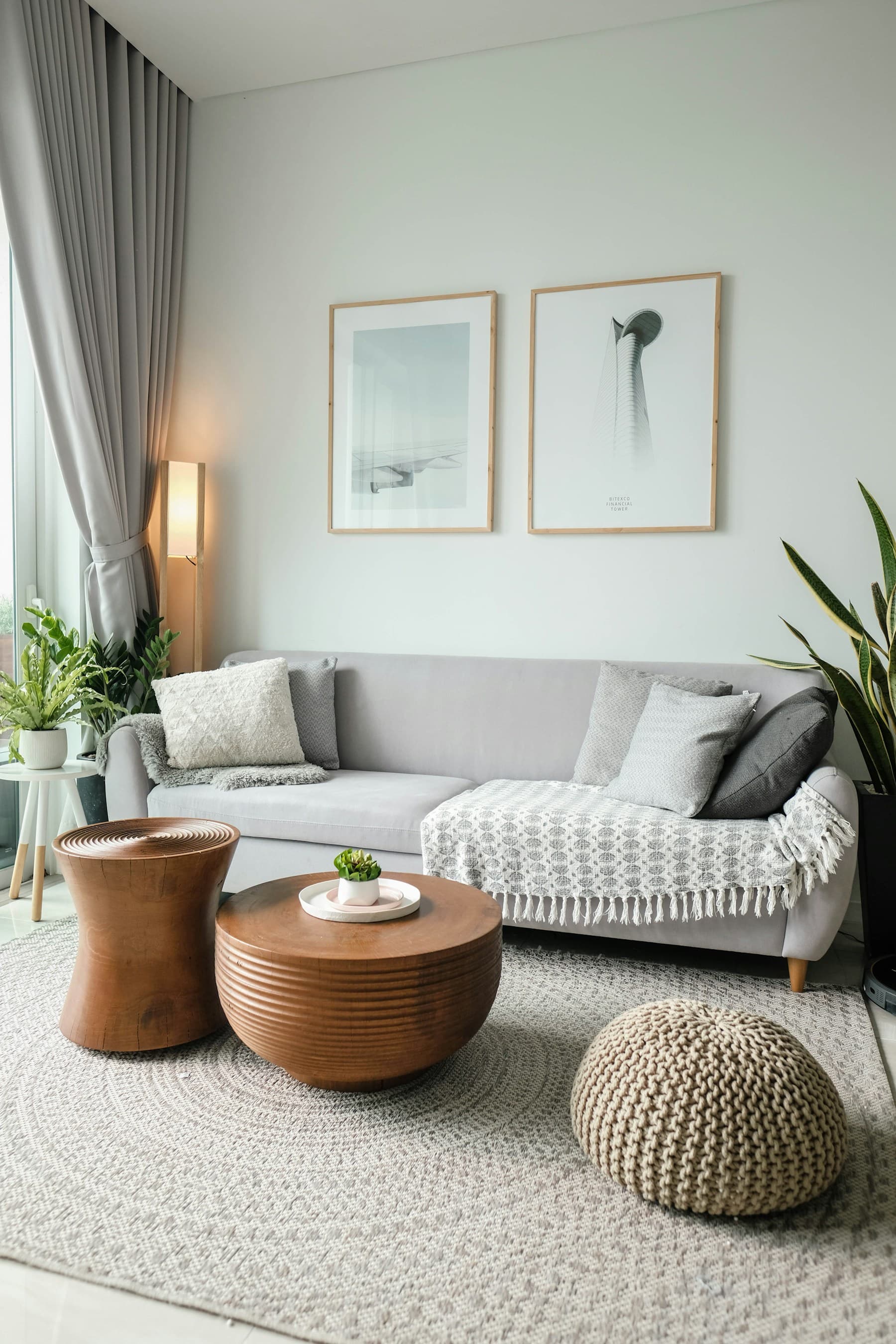 Neutral living room inside a short-term stay